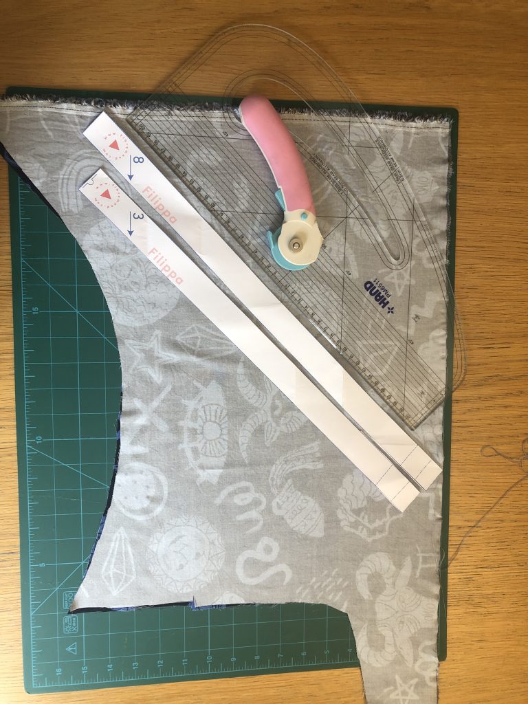 cutting mat with fabric and rotary cutter