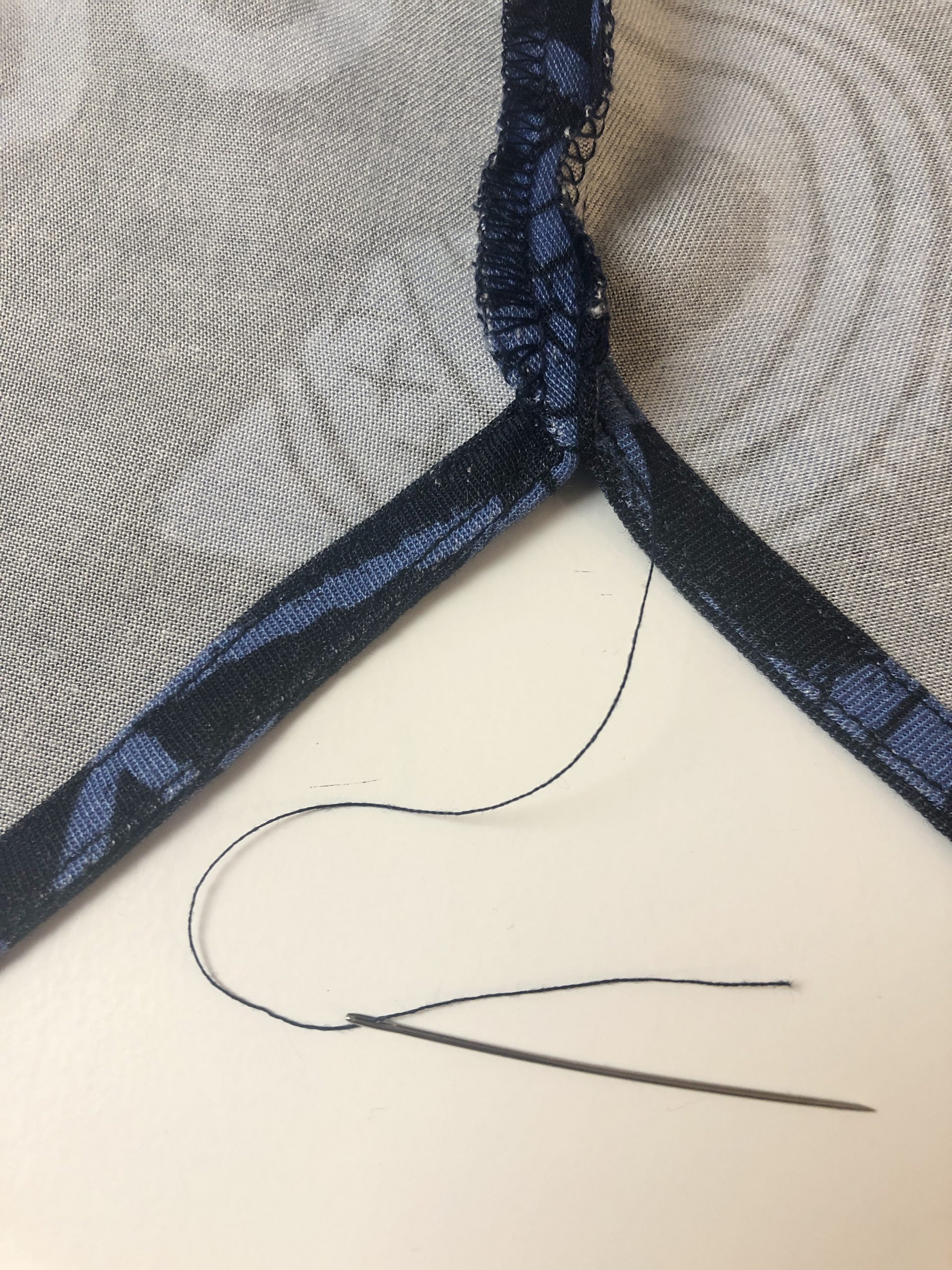 hand sewing needle, thread and inside of shirt