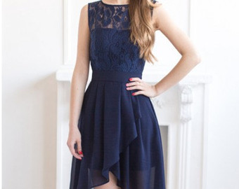 navy dress high ,ow front lace top detail