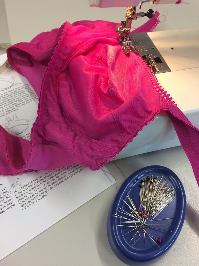 sewing a pink bra